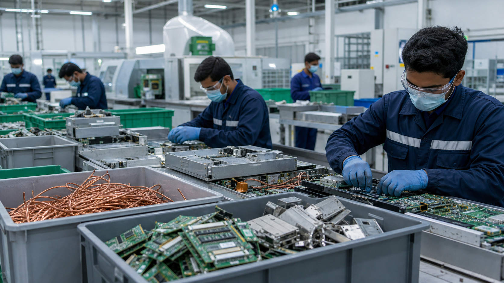 Clean e-waste recycling facility with sorted components